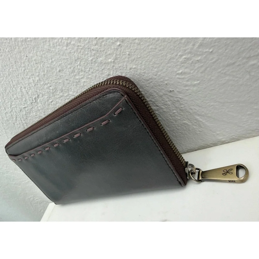 HOBO International Leather Zip Around Wallet Gray Whipstitch Organizer
